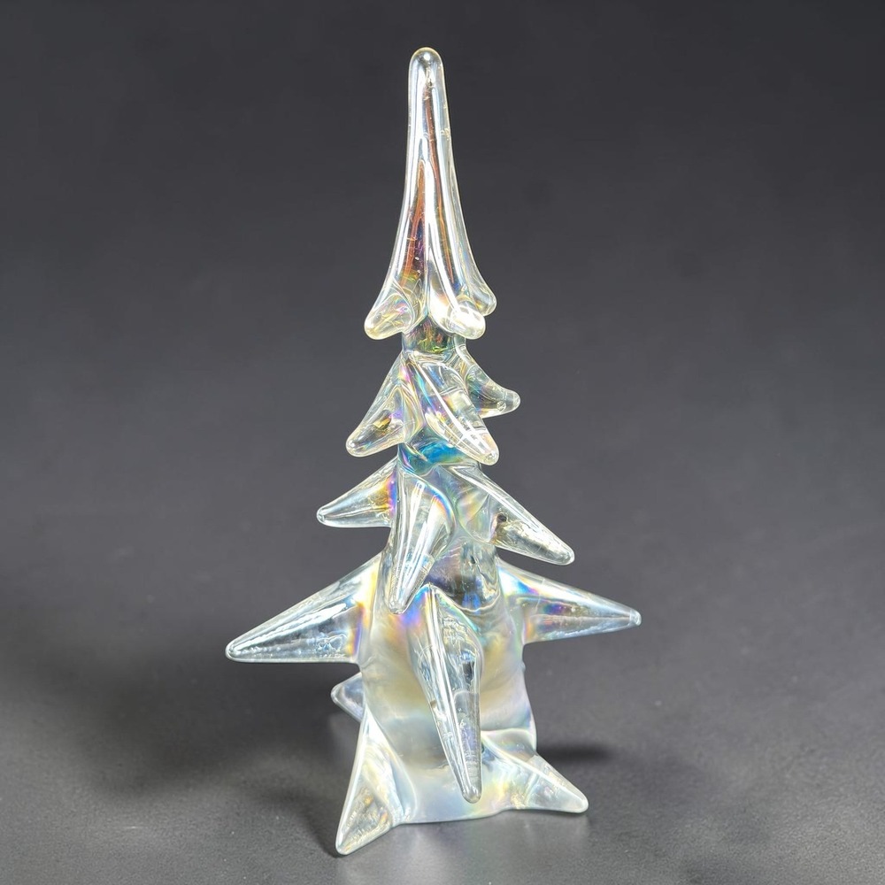 Venetian Iridescent Art Glass Christmas Tree Figurine 10Inch Aurora Borealis VTG